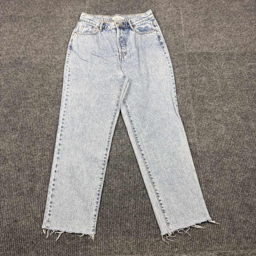 PacSun Womens High Rise Straight Leg Jeans Light Acid Wash Raw Hem Size 28